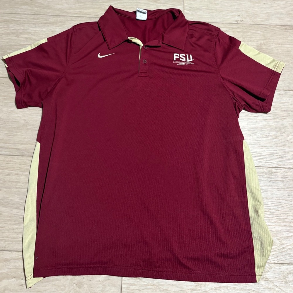 Nike Dri-FIT FSU Florida State Seminoles Mens XL Garnet Gold Polo